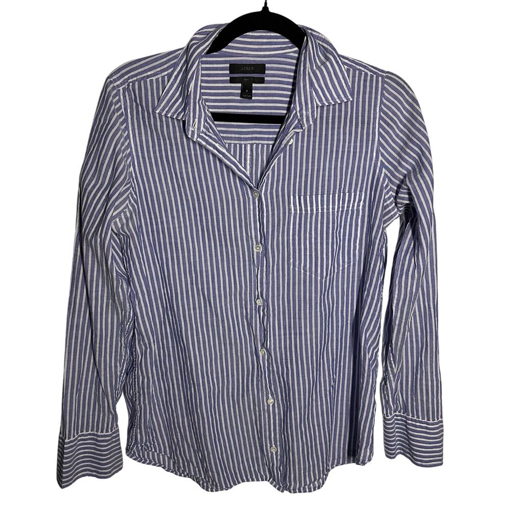 J. Crew Women's Skinny Striped Boy Shirt Button Up Blue‎ White Coastal Size 6